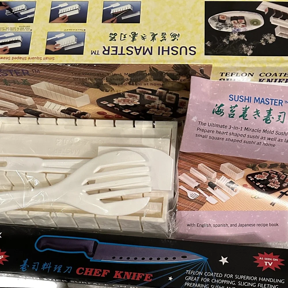 SUSHI MASTER MAKING KIT W RECIPES TEFLON KNIFE ASIAN JAPANESE COOK KITCHEN TOOLS